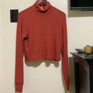 burnt orange/red long sleeved cropped turtle neck